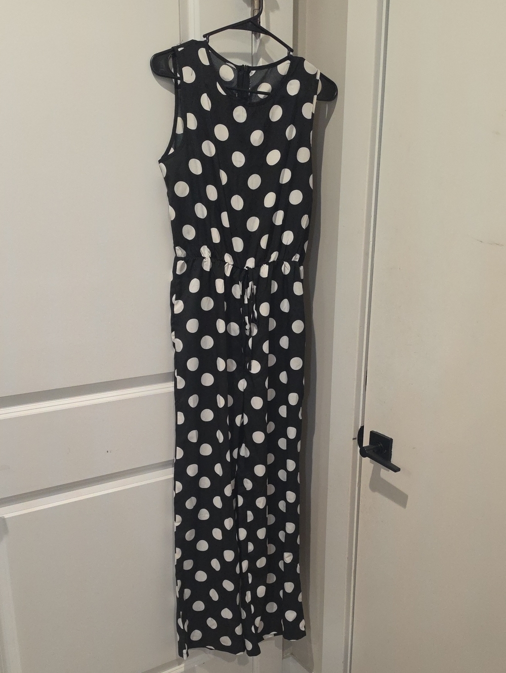 Sleeveless Black Maxi Dress with White Polka Dots